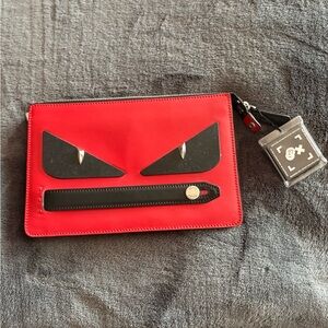 Fendi Monster Red and Black Zippered Clutch